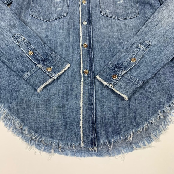 Mother Double Foxy Raw Wash Button Denim Shirt XS - Picture 4 of 9